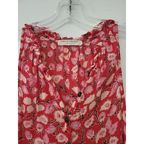 Spell & The Gypsy Red Coral Delirium Tiered Maxi Dress Sleeveless Small - Picture 5 of 10